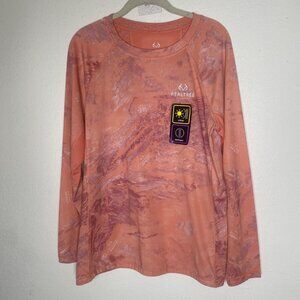 Realtree Fishing UPF30 Reversible‎ Long Sleeve Shirt L Orange Camo Recycled